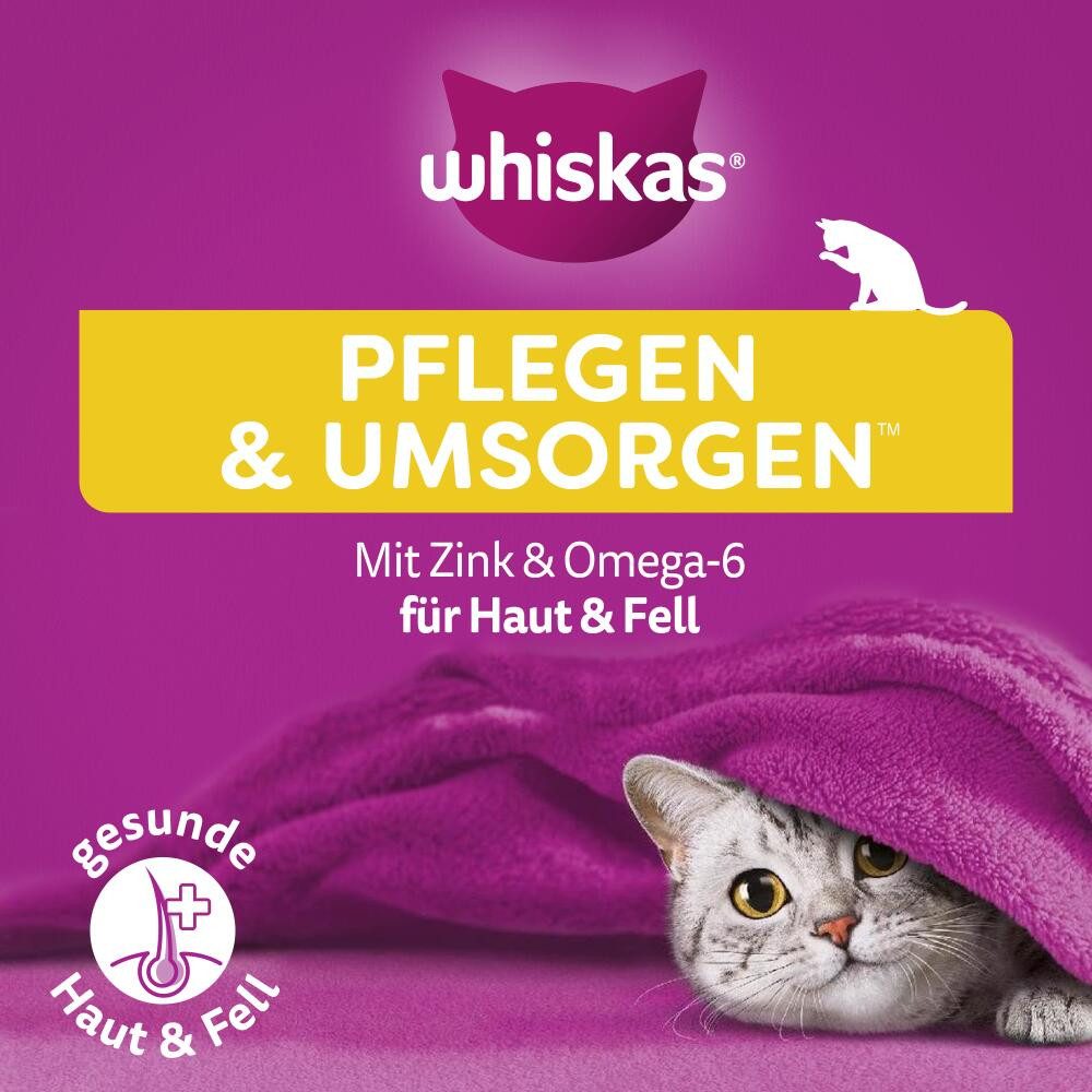 Whiskas WHISKAS® Portionsbeutel Groom & Care mit Huhn 8 x 45g, Nassfutter für: Katze