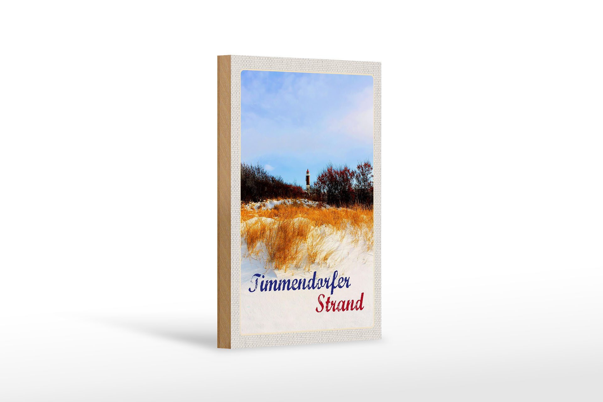 Holzbild Reise 12x18 cm Timmendorfer Strand Leuchtturm rot