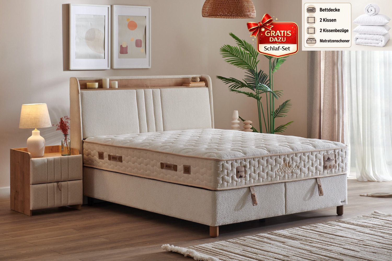 BAMBI YATAK Boxspringbett mit Matratze & Stauraum, Bambi Cappadocia, Bett mit Bettkasten H3 (120x200 cm Bett, Boxbett, Optionale …