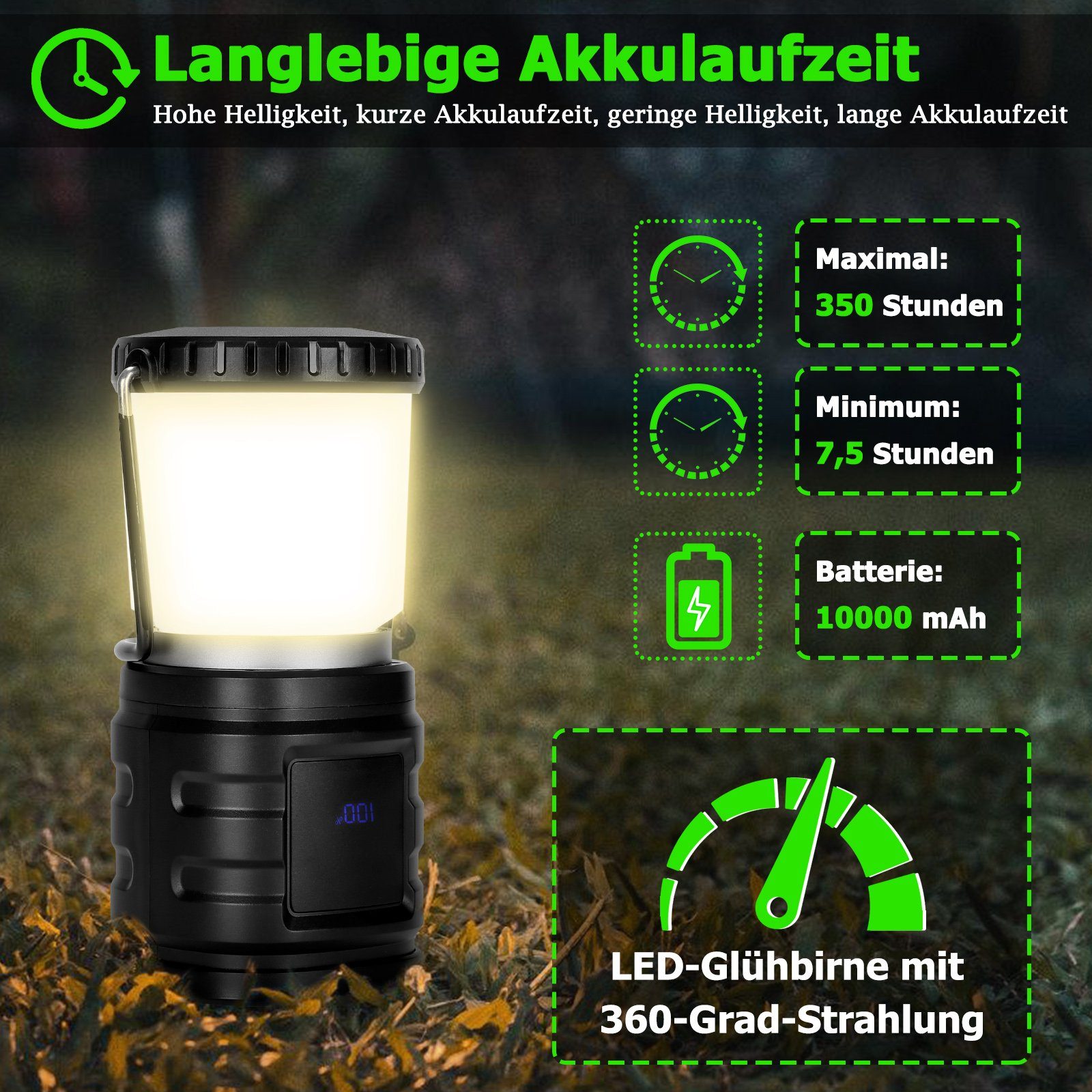 Akku IP65 LED Gartenleuchte Zeltlampe Campinglampe Outdoor Lospitch Campingleuchte Laterne LED