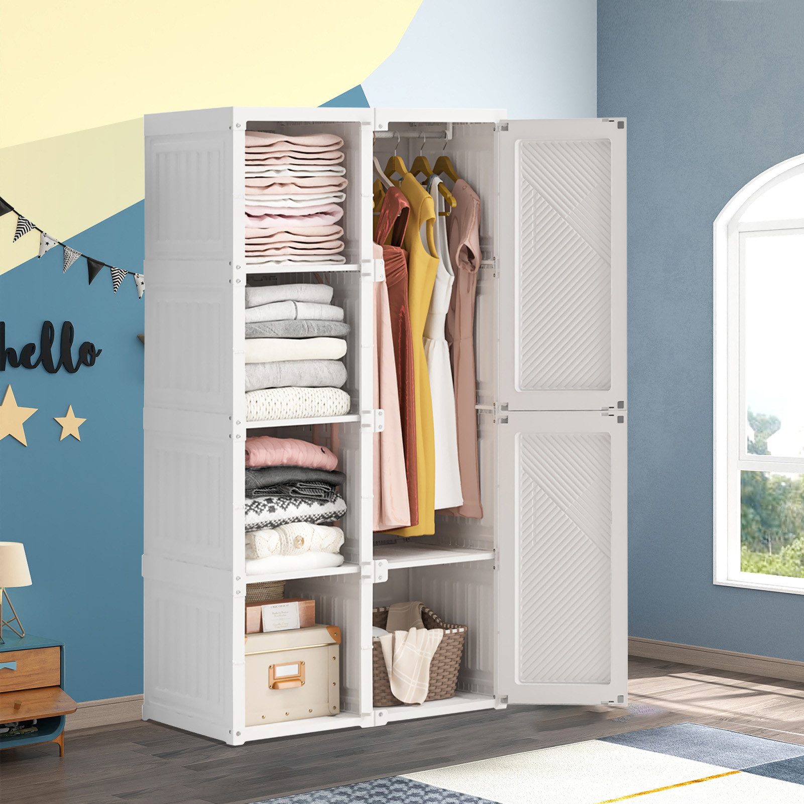 FUROKOY Kleiderschrank Drehtürenschrank Faltbarer Kleiderschrank Garderoben günstig online kaufen