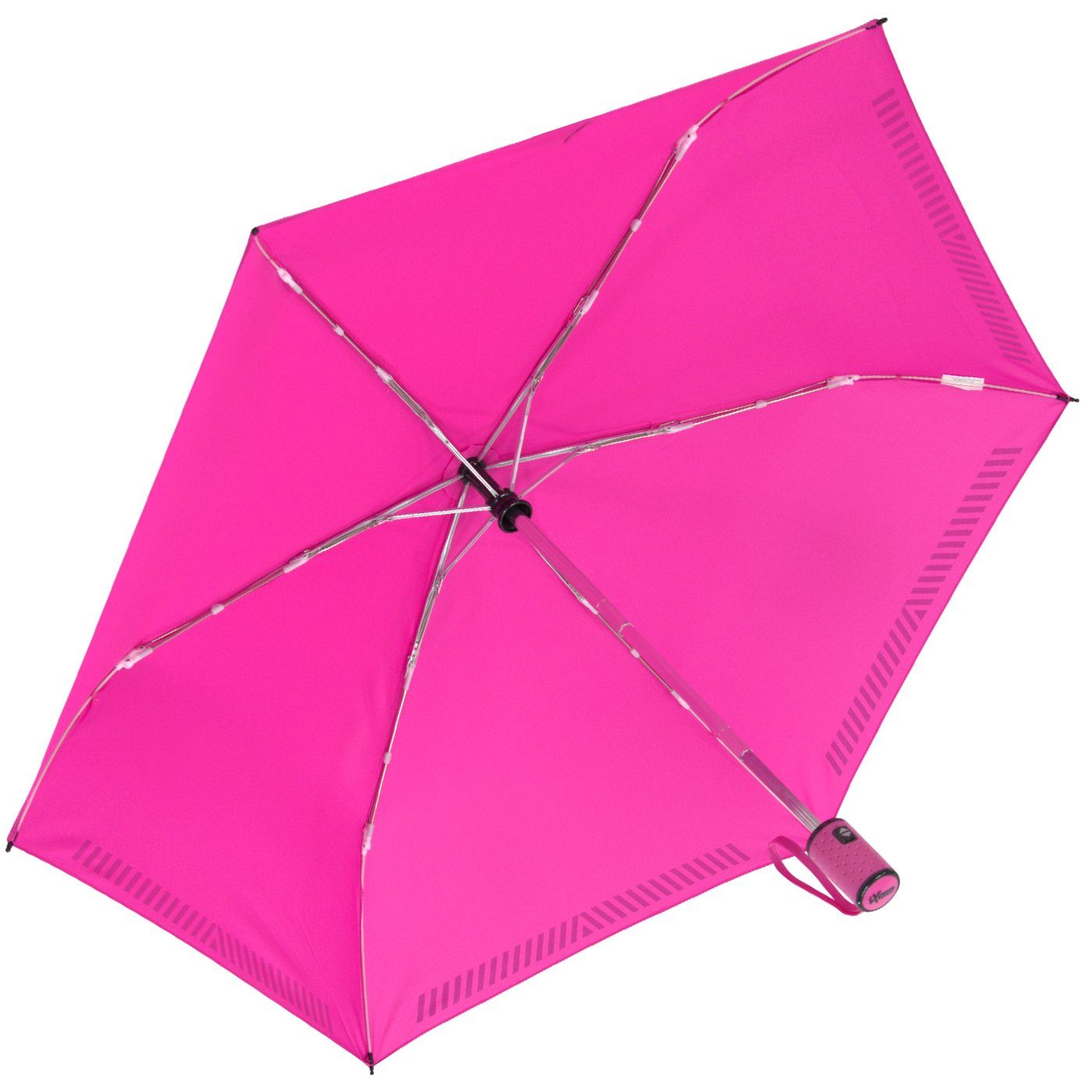 mit iX-brella Reflex-Streifen Auf-Zu-Automatik, - Sicherheit durch Taschenregenschirm Kinderschirm reflektierend, pink neon