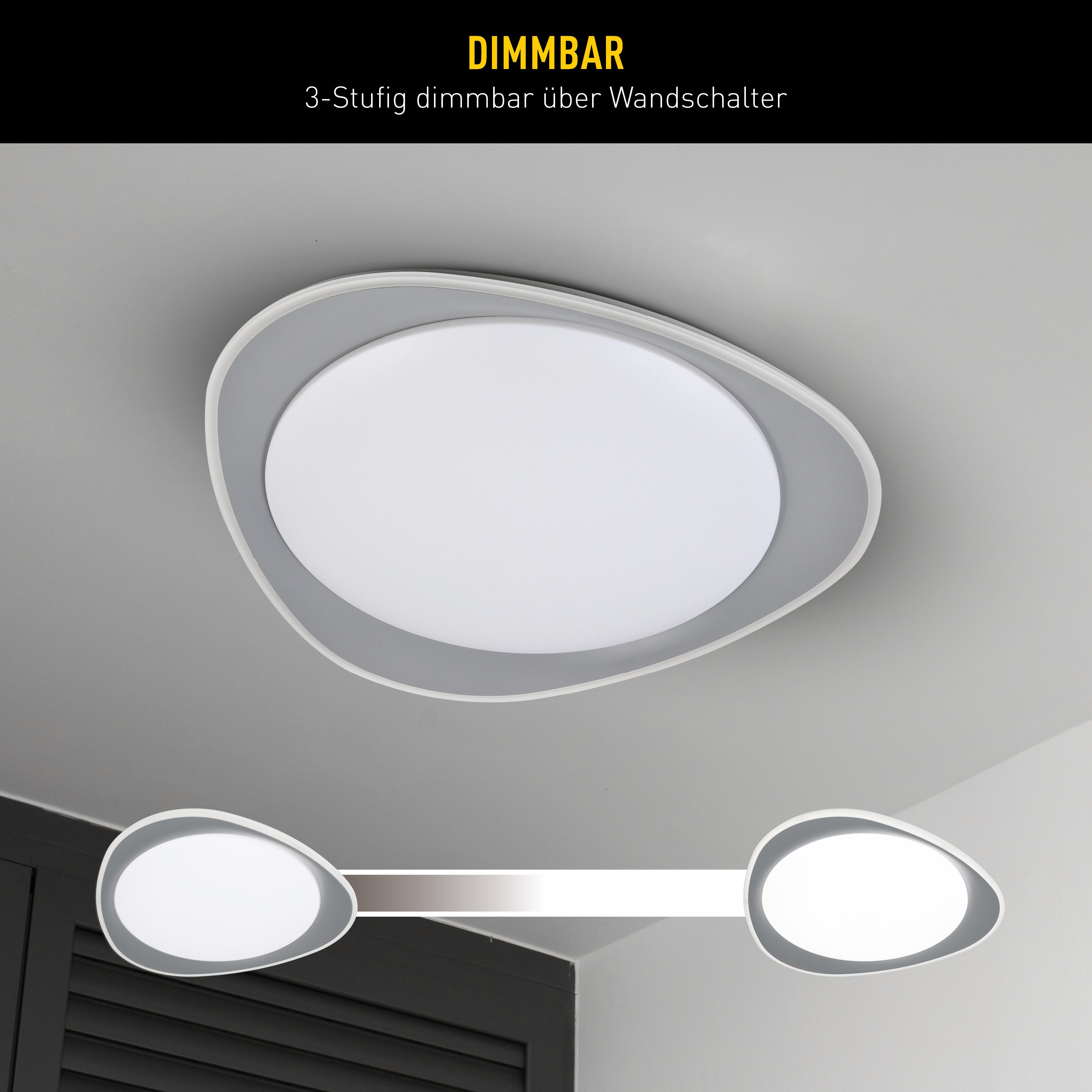näve LED Deckenleuchte Tokio, Dimmfunktion, Memoryfunktion, LED wechselbar, Neutralweiß, 3 stufig dimmbar per Wandschalter 25/50/100%, Memory, LED neutralweiß