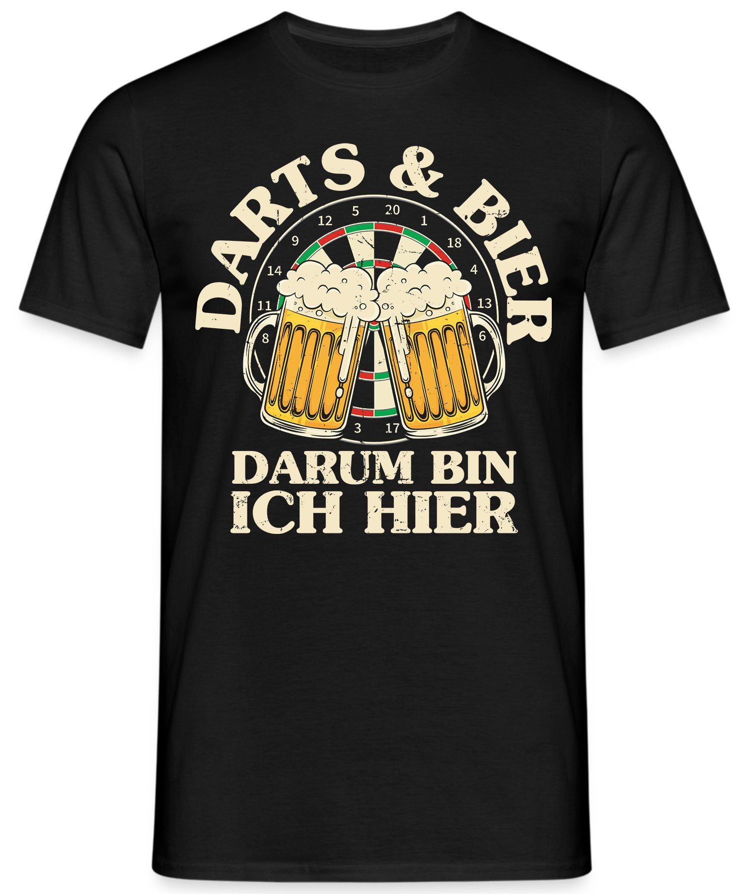 & Herren Quattro - Dartpfeil Dartspieler Dartscheibe Bier (1-tlg) Darts Formatee Kurzarmshirt T-Shirt Dart Schwarz