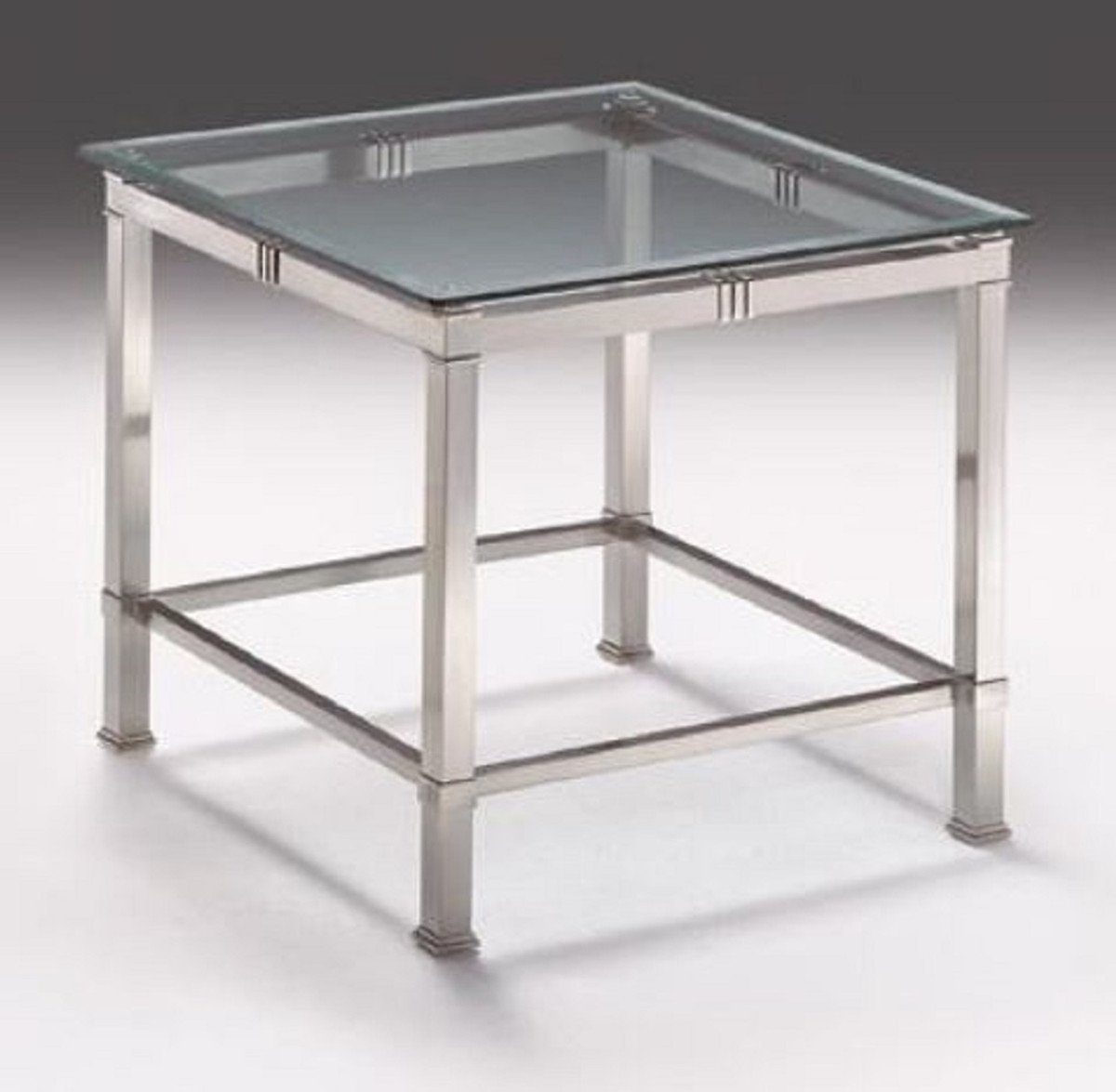 Casa Padrino Beistelltisch Luxus Beistelltisch Silber 60 x 60 x H. 48 cm - Quadratischer Messing Tisch mit Glasplatte - Luxus Möbel