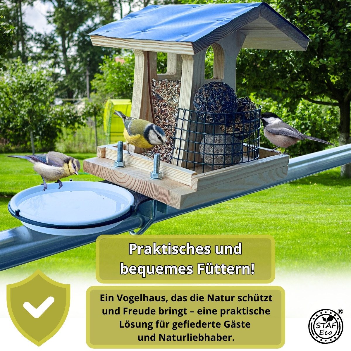 Stafeco Vogelhaus Vogelfutterhaus für Balkon und Garten Futterhaus Handarbe günstig online kaufen