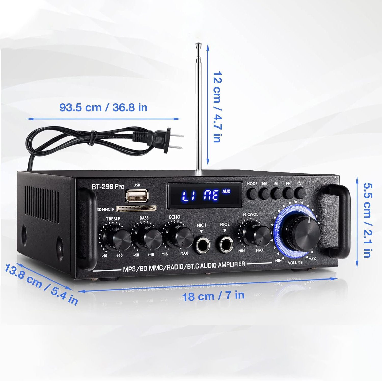 AKKEE HiFi Stereo Mini 2.0-Kanal Verstärker 50W+50W (Bluetooth Leistungsverstärker-Empfänger) Verstärker 5.0 Max. 600W Audio Ausgangsleistung