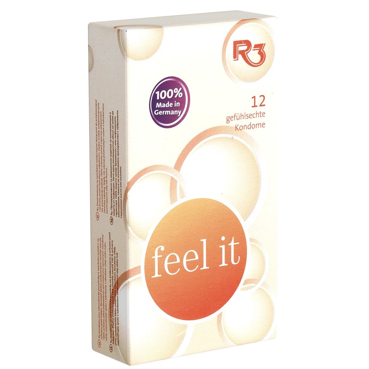 R3 Kondome Feel it Packung mit, 12 St., gefühlsechte anatomische Kondome