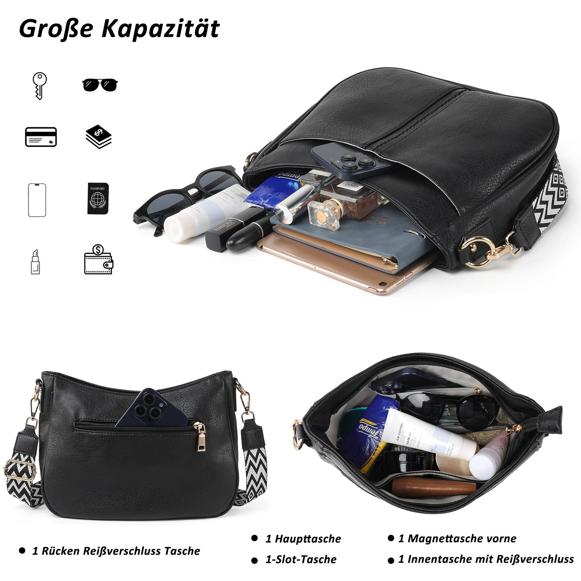 TAN.TOMI Umhängetasche Handtasche Damen mittelgroß Schultertasche Crossbody Bag, Damenhandtasche Mehrere Fächertaschen