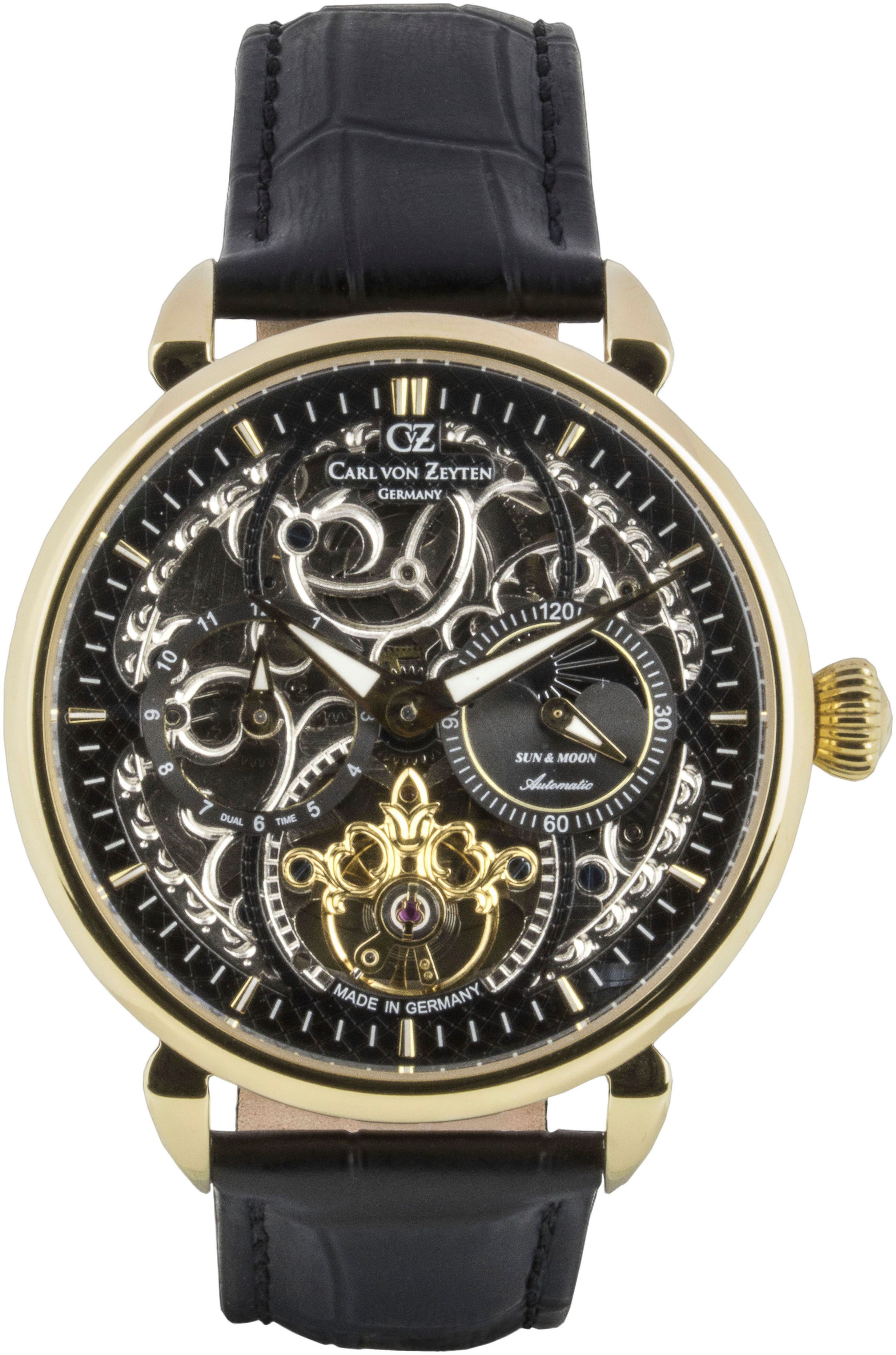 Carl von Zeyten Automatikuhr Neukirch CVZ0005GBKS, Armbanduhr, mechanische Uhr, Herrenuhr, Skelettuhr, Made in Germany
