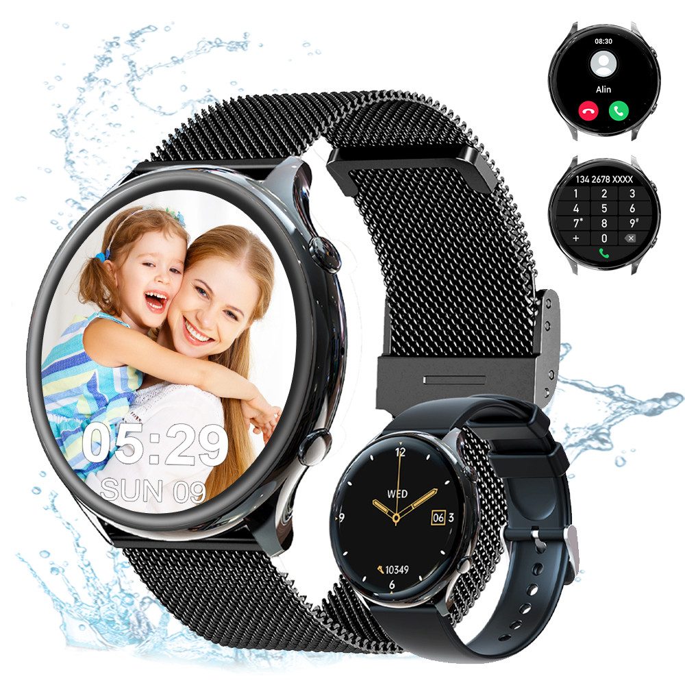 Powerwill Smartwatch für Damen Herren, 1,39 Zoll Touchscreen Smart Watch Smartwatch, mit Bluetooth Anrufe,lP67 Wasserdicht Fitnessuhr, Bluetooth Anrufe, IP67 Wasserdicht Fitnessuhr Sportuhr für iOS Android