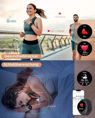 TUYOMA Smartwatch (1,3 Zoll, iOS und Android), Fitnessuhr IP68 Wasserdicht Schrittzähler mit Herzfrequenz 300mAh Akku