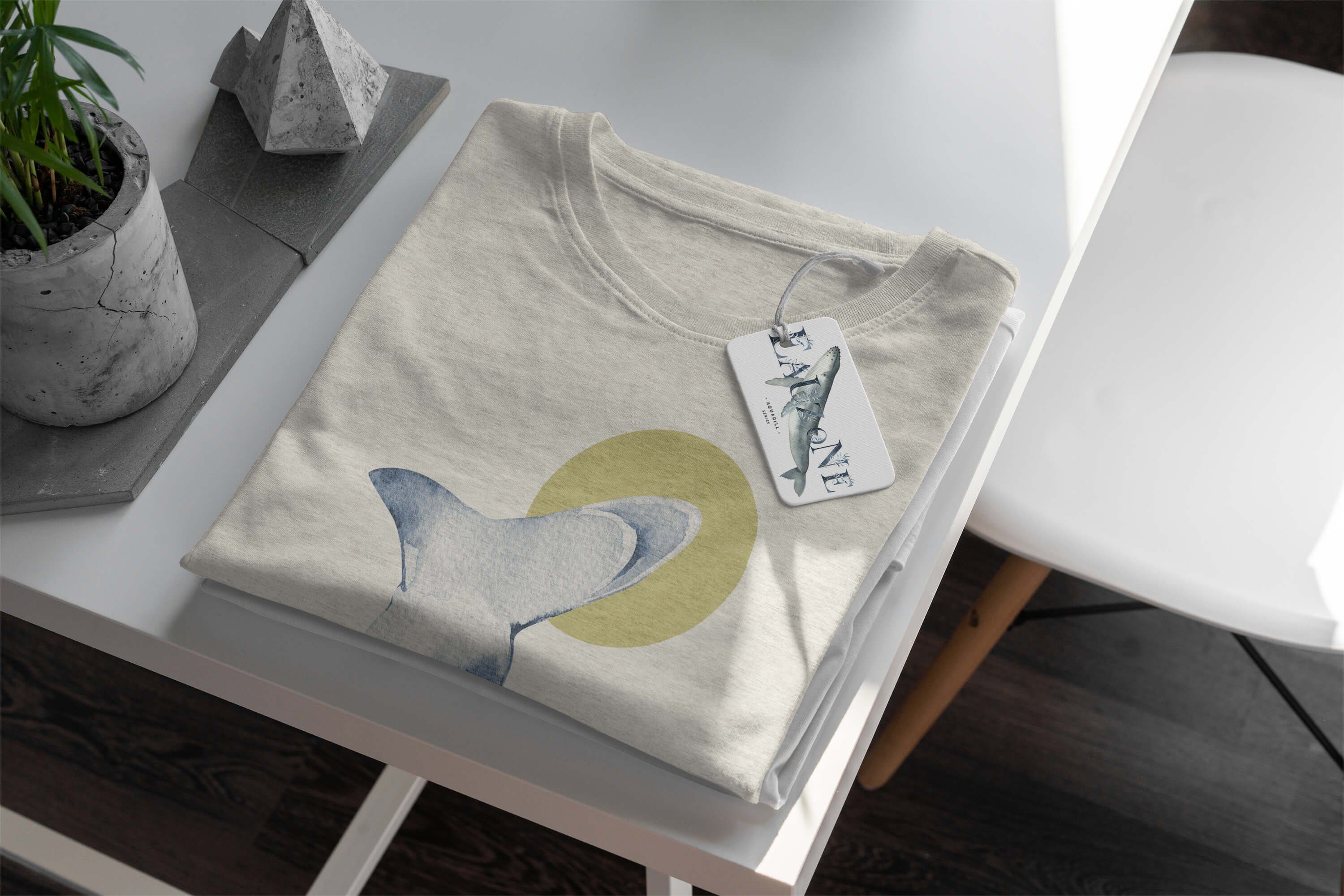 (1-tlg) Shirt gekämmte Herren Bio-Baumwolle Sinus Wasserfarben erne T-Shirt aus Art T-Shirt Nachhaltig Hai 100% Motiv Ökomode