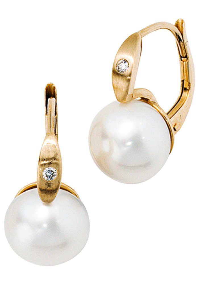 JOBO Серьги из бисера, 585 Gold mit 2 Diamanten und Süßwasser-Zuchtperlen