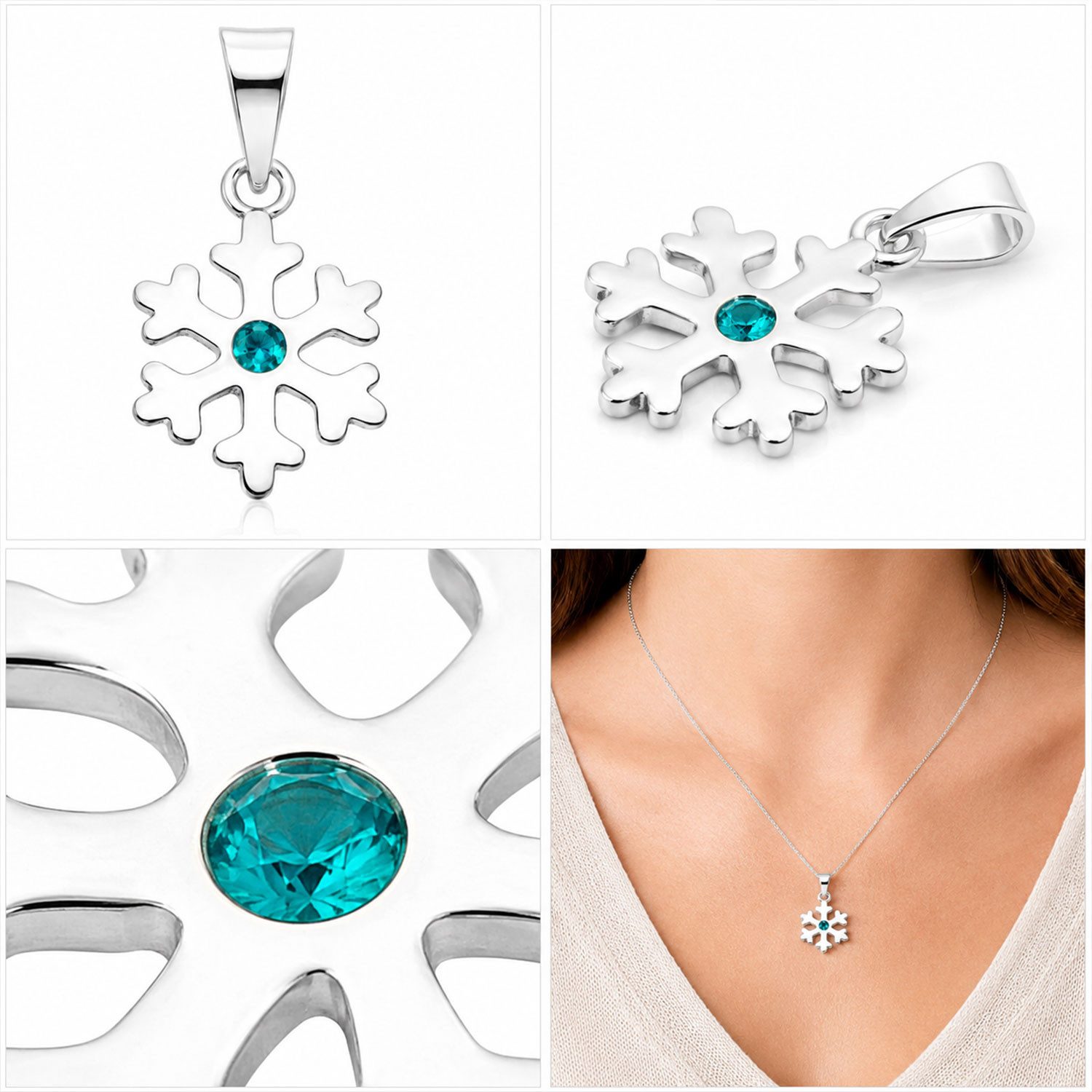 LUISIA® Kettenanhänger Schneeflocke mit Kristall von Swarovski® - 925 Sterling Silber (inkl. Schmuckbox)
