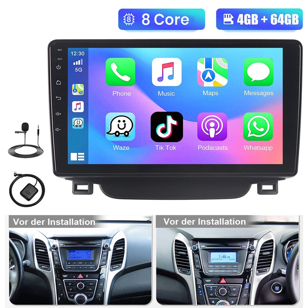 A-Sure 64GB Apple Carplay DAB Für Hyundai i30 MK2 GD 2012-2016 Navi RDS DSP Autoradio (WIFI, SWC, UI THEME, Siri, Mirrorlink, Google play, Netflix, Youtube, Calendar, TikTok)