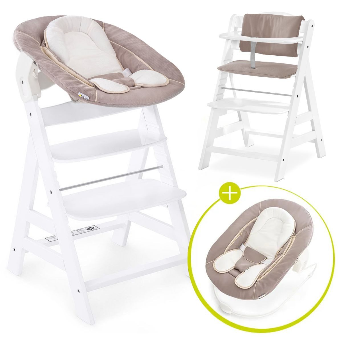 Hauck Hochstuhl Alpha Plus Newborn Set - White, Holz Babyhochstuhl ab Geburt inkl. Neugeborenenaufsatz & Sitzauflage