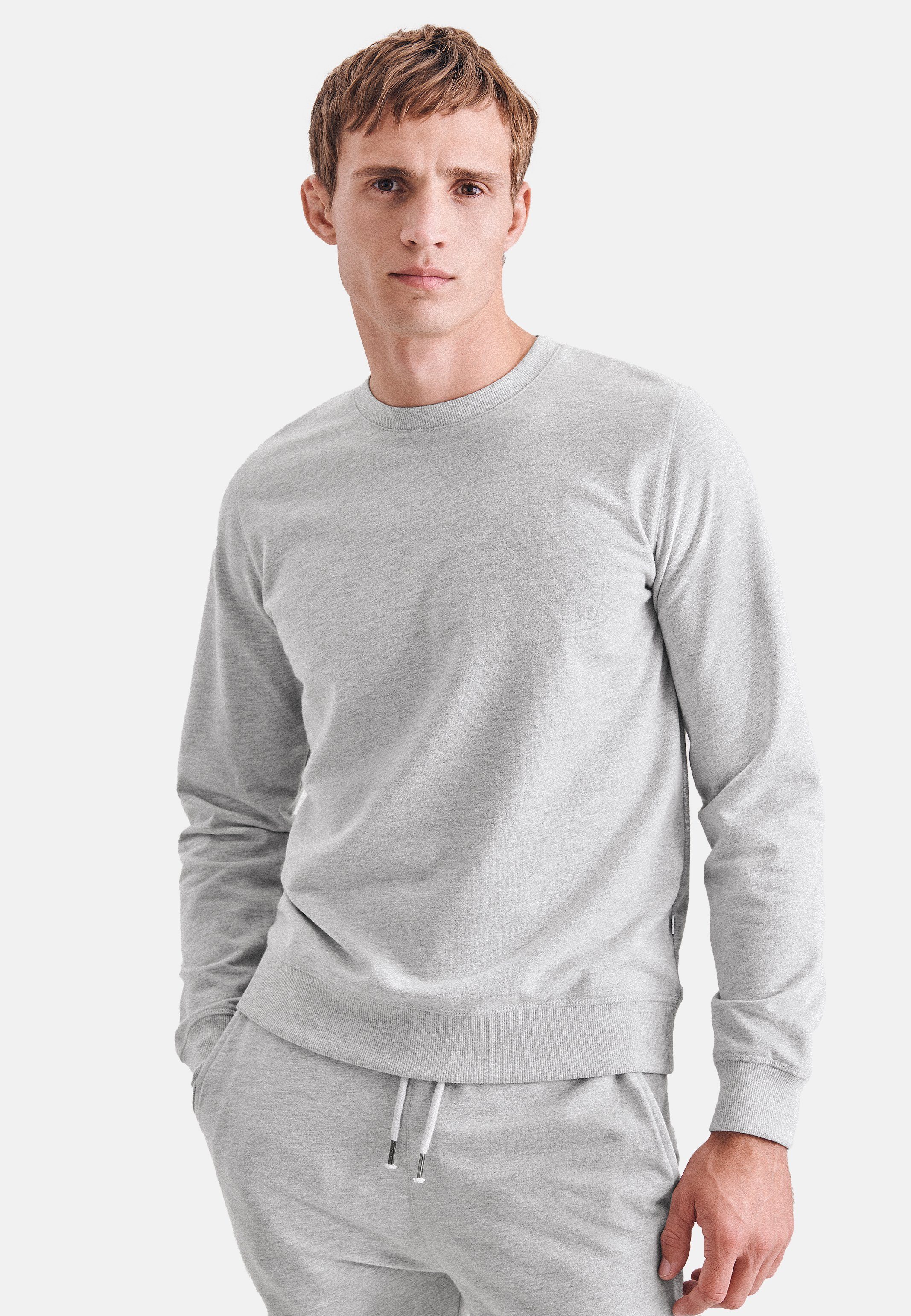 seidensticker Pyjamaoberteil Herren (1-tlg) Sweatshirt - Baumwolle - Sweater aus Heavy Jersey, Weiche Bündchen Silvergrey Melange | Schlafshirts