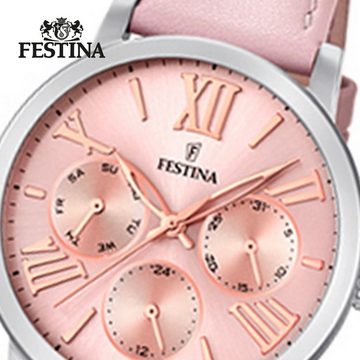 Festina Quarzuhr Festina Damen Uhr Elegant F20415/2 Leder, Damen Armbanduhr rund, Lederarmband pink