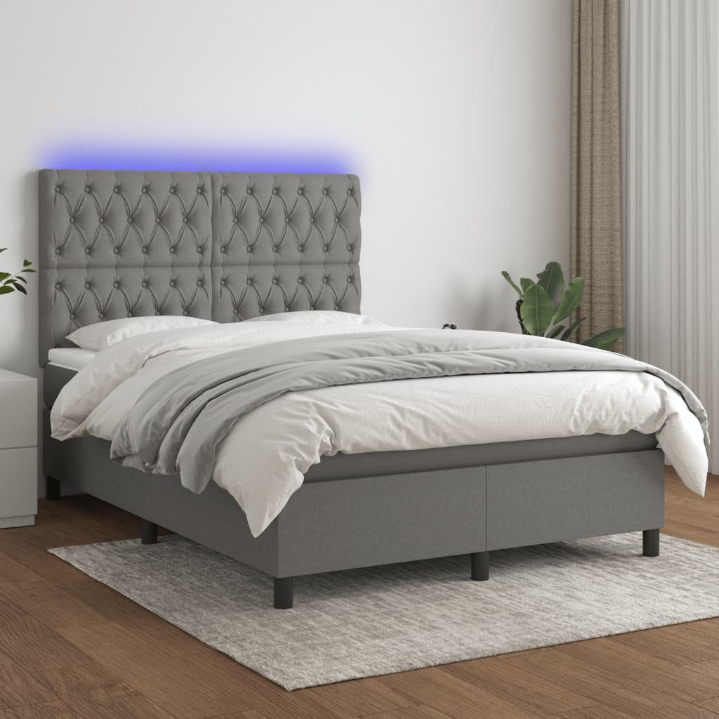vidaXL Boxspringbett Boxspringbett mit Matratze LED Dunkelgrau 140x200 cm S günstig online kaufen
