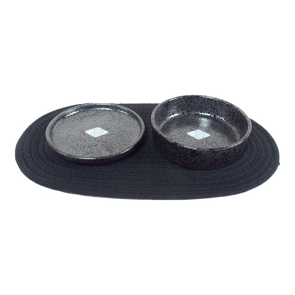 D&D Napf D&D Katzen-Napfset Jasper Farbe: Unterlage/Näpfe: schwarz/black dots