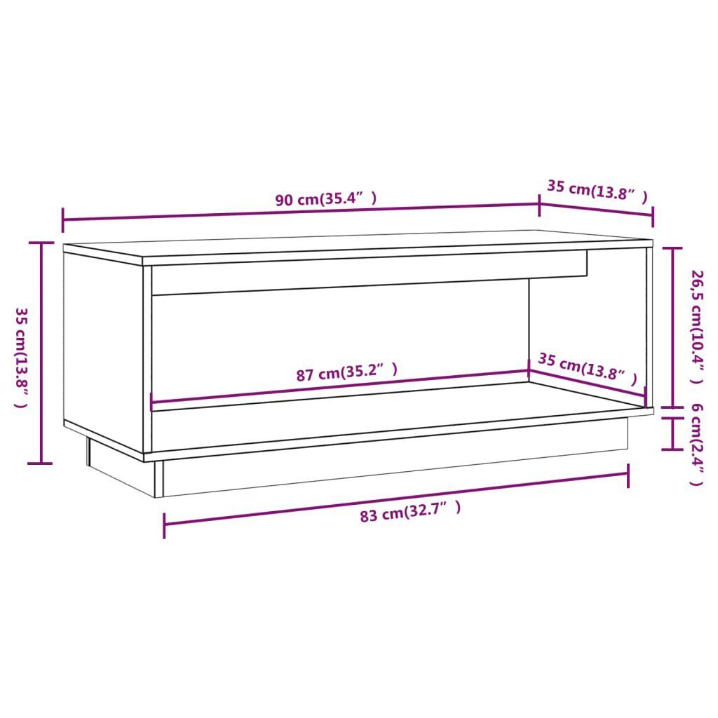 Kiefer vidaXL Grau (1-St) TV-Schrank Massivholz TV-Schrank cm 90x35x35