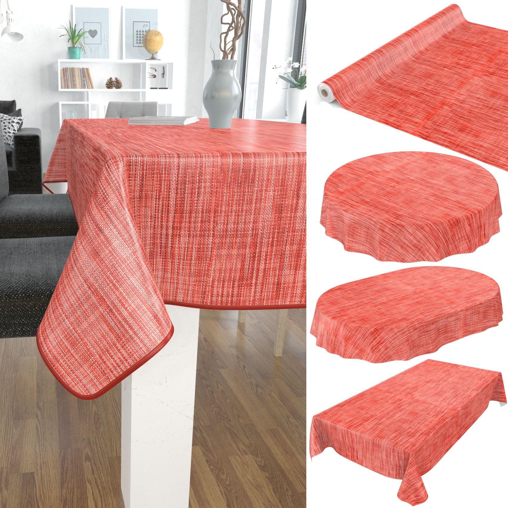 ANRO Tischdecke 140, Breite Rot Robust Tischdecke Glatt Wachstuch Einfarbig Wasserabweisend