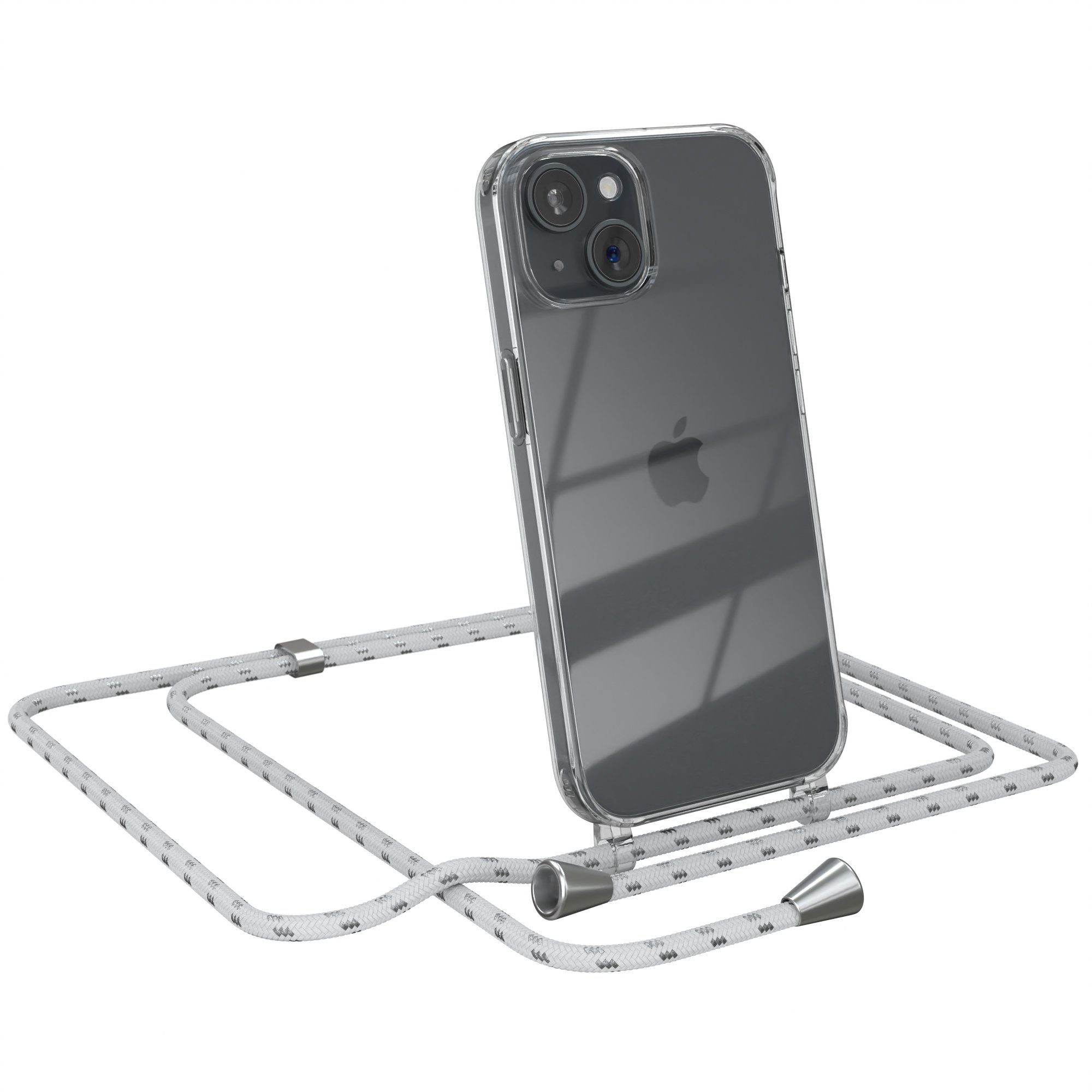 EAZY CASE Handykette mit-/ ohne Magsafe Hülle für iPhone 15 6,1 Zoll, Hülle Smartphonekette für Unterwegs Festivalhülle Transparent Weiß