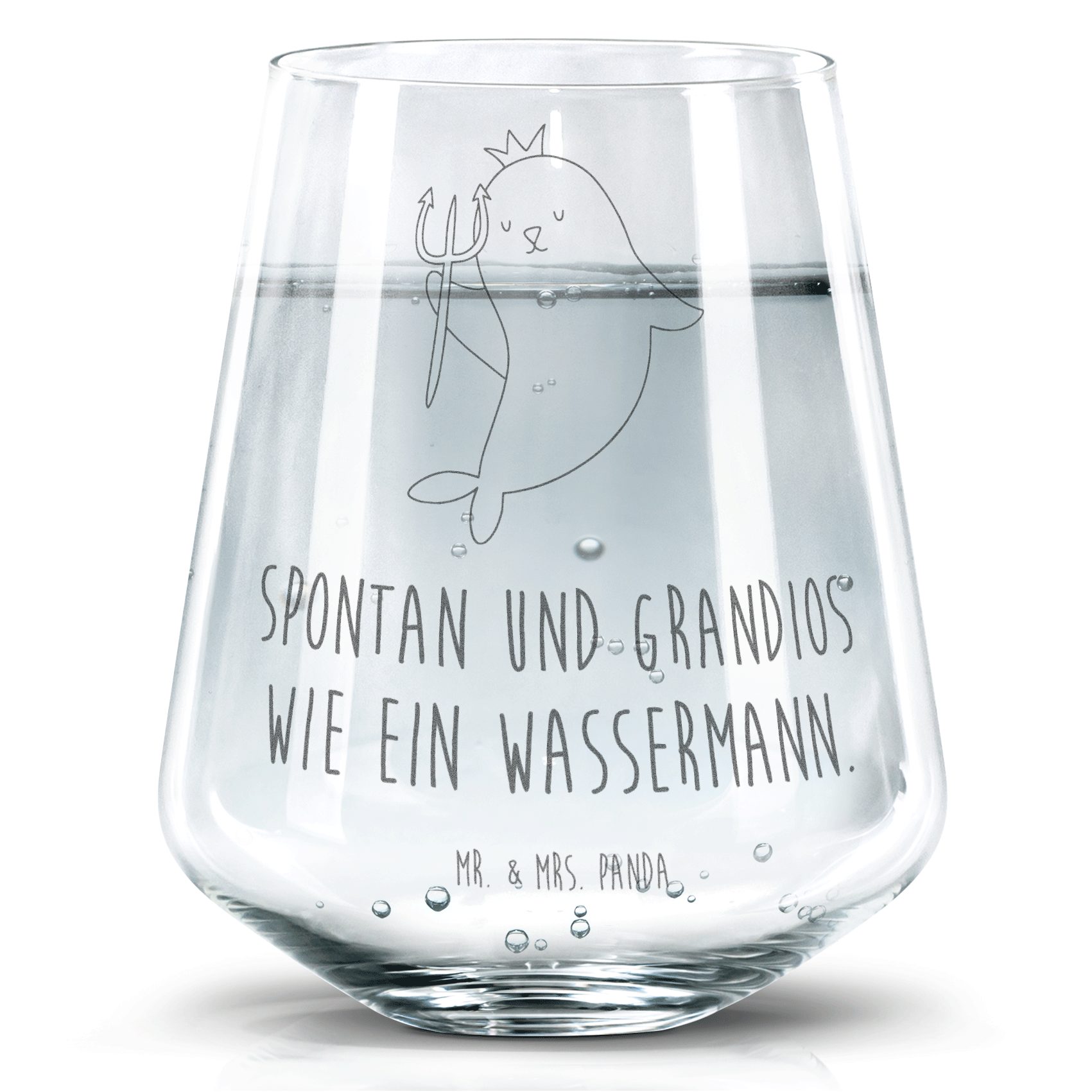 Mr. & Mrs. Panda Glas Sternzeichen Wassermann, Glas, Transparent, Wassermann, Glas, Geschen, Premium Glas, Nix getränkebecher Dekoglas