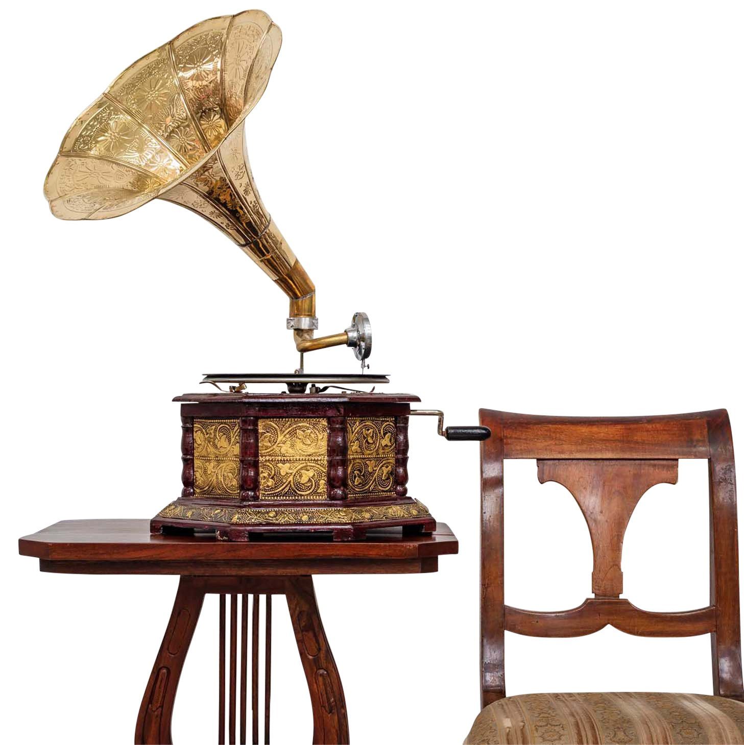 Aubaho Dekoobjekt Nostalgie Grammophon Dekoration mit Trichter Grammofon Antik-Stil (i2)