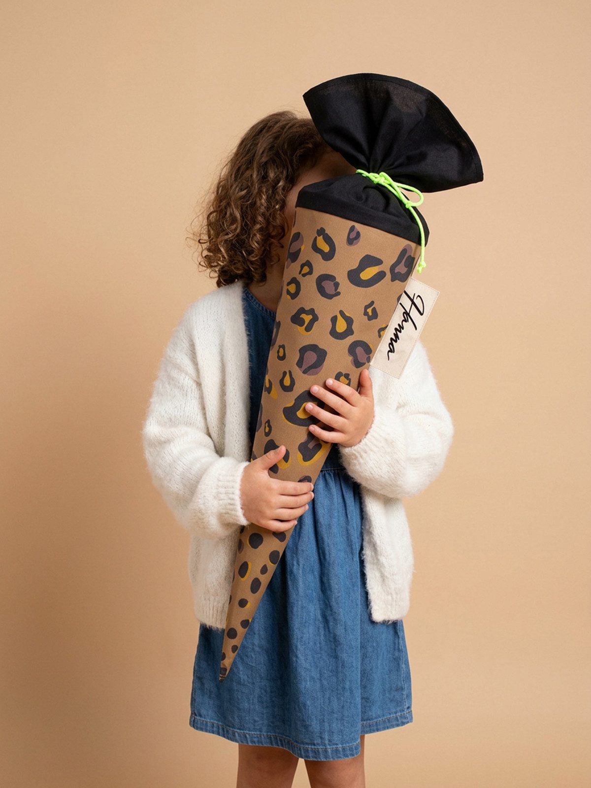 coopz Schultüte Leo Natur 70 cm mit Haarschleife - Personalisierung möglich