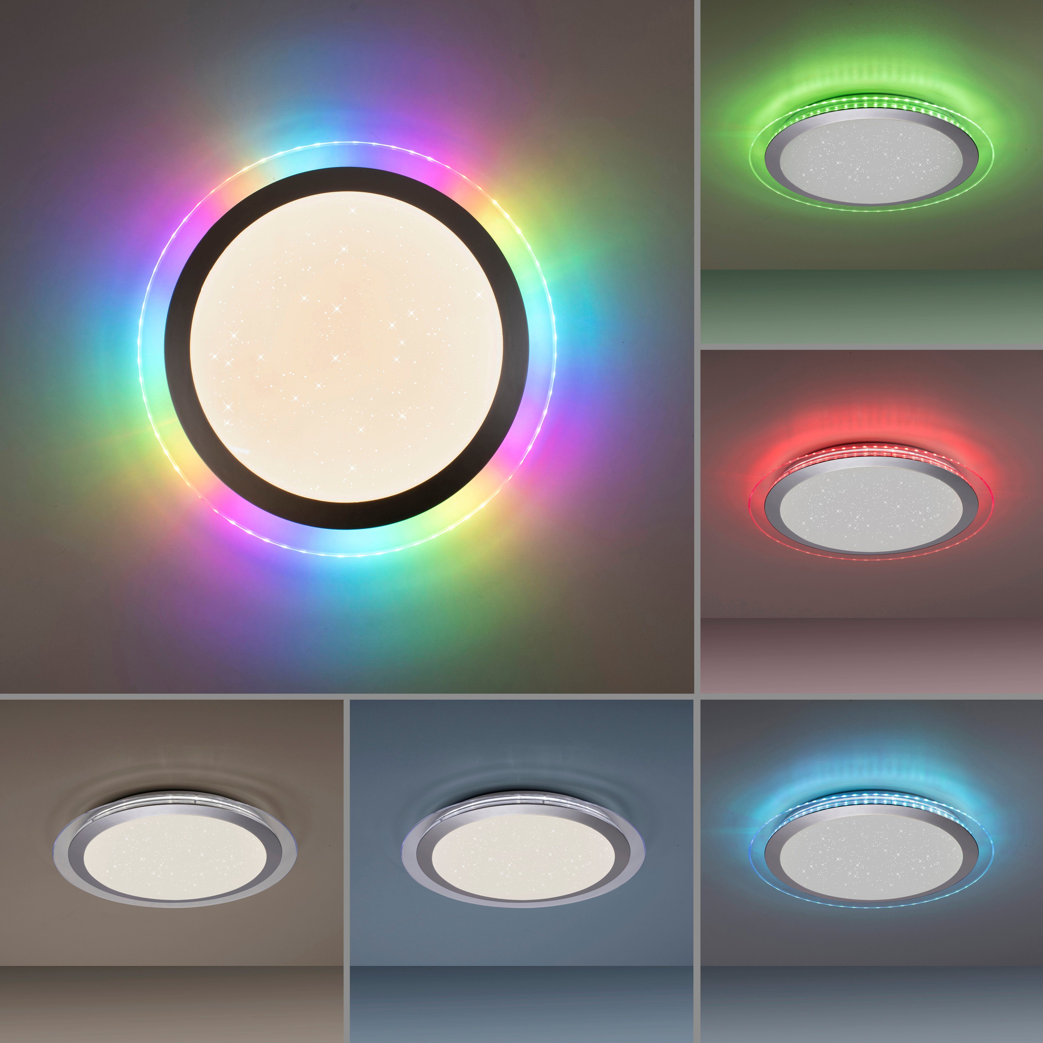 Leuchten Direkt Deckenleuchte CYBA, LED CCT - integriert, - fest warmweiß LED, kaltweiß, dimmbar, über Fernbedienung, inkl. Infrarot RGB-Rainbow