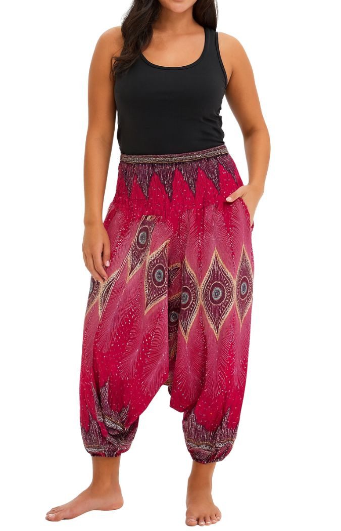 PANASIAM Haremshose Aladinhose Pfauenauge Haremshose aus 100% natürlicher Viskose Pumphose für Damen bequeme Freizeithose Pluderhose