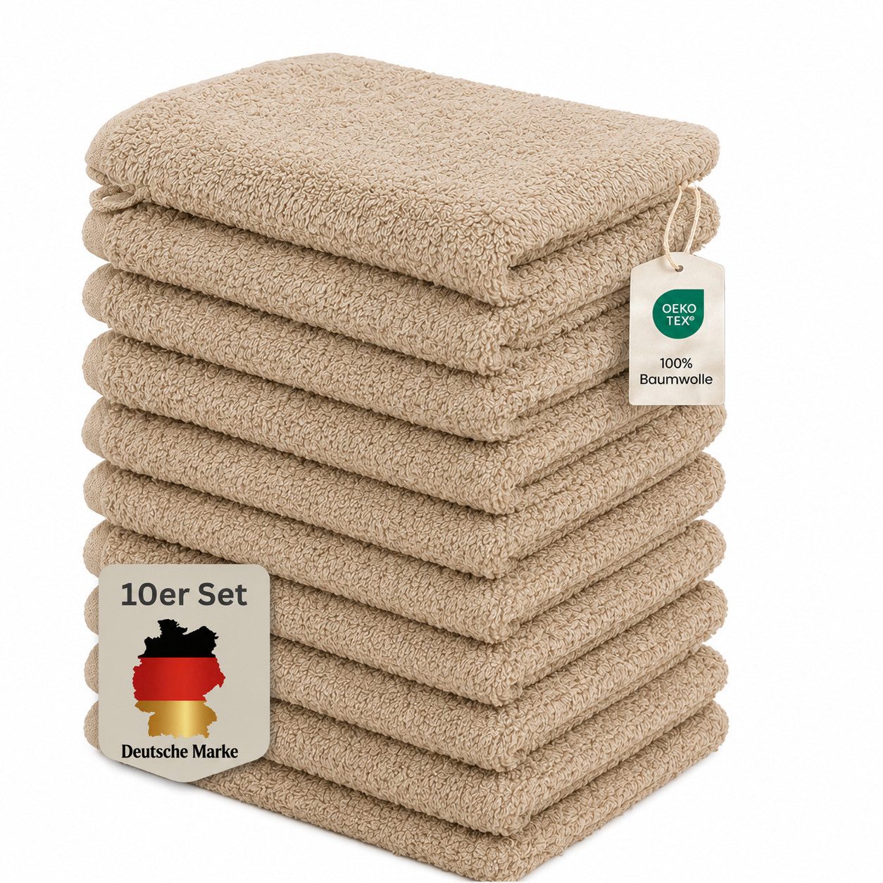Komfortec Waschhandschuh 10er Set, Waschlappen, Saugfähig & Hautfreundlich, (Set, 10-St), Weich, 100% Baumwolle, 16x21 cm