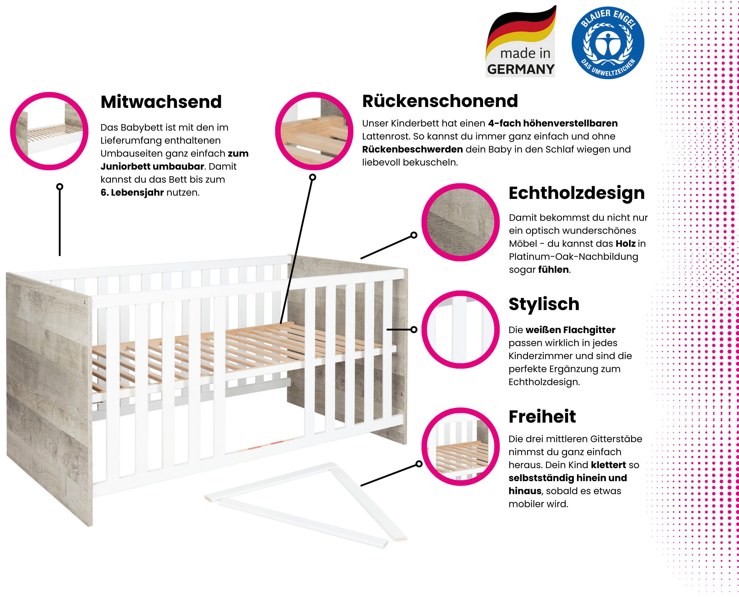 Home affaire Kinderbett Henning (Set, Inklusive Satz Umbauseiten), 70 x 140 cm inkl. Umbauseiten
