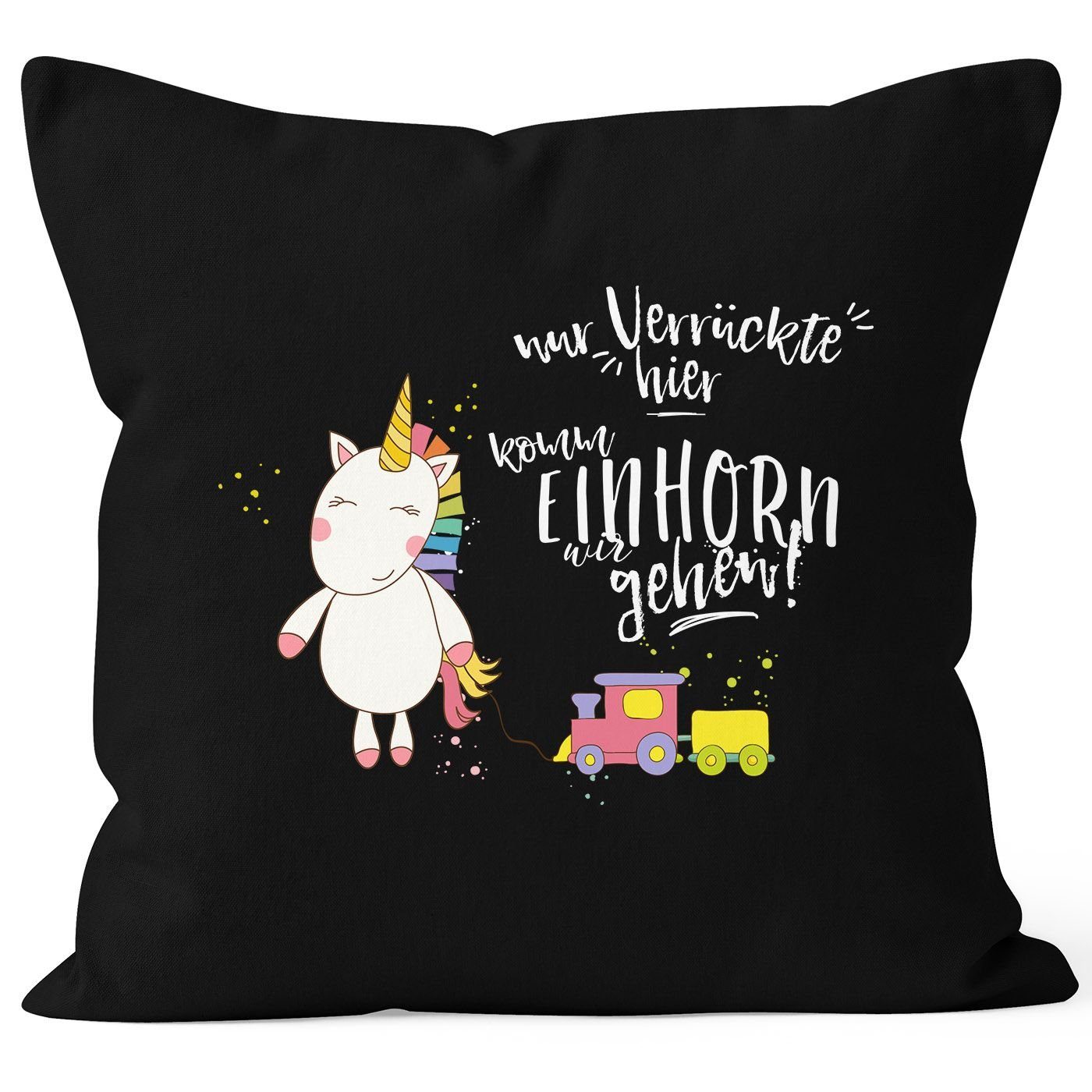 Nur hier Baumwolle schwarz MoonWorks Kissen-Bezug komm gehen MoonWorks® Verrückte Dekokissen wir Einhorn 40x40