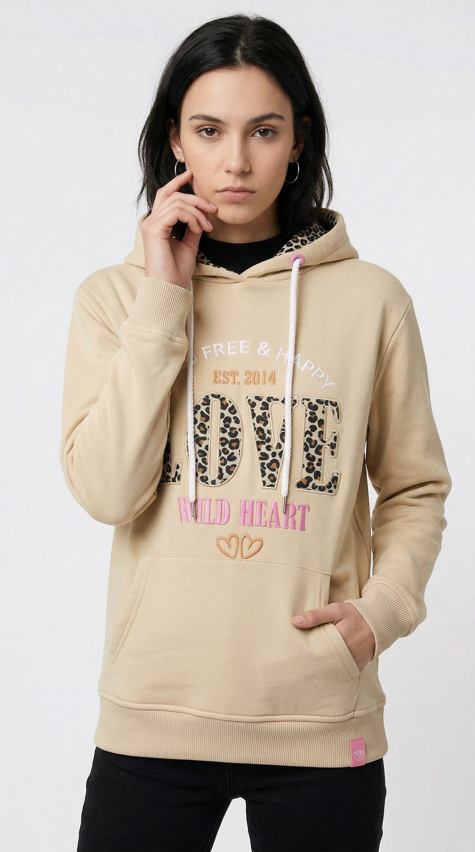 Zwillingsherz Hoodie "Wild Love" mit Wording Leo Love und Stickerei günstig online kaufen