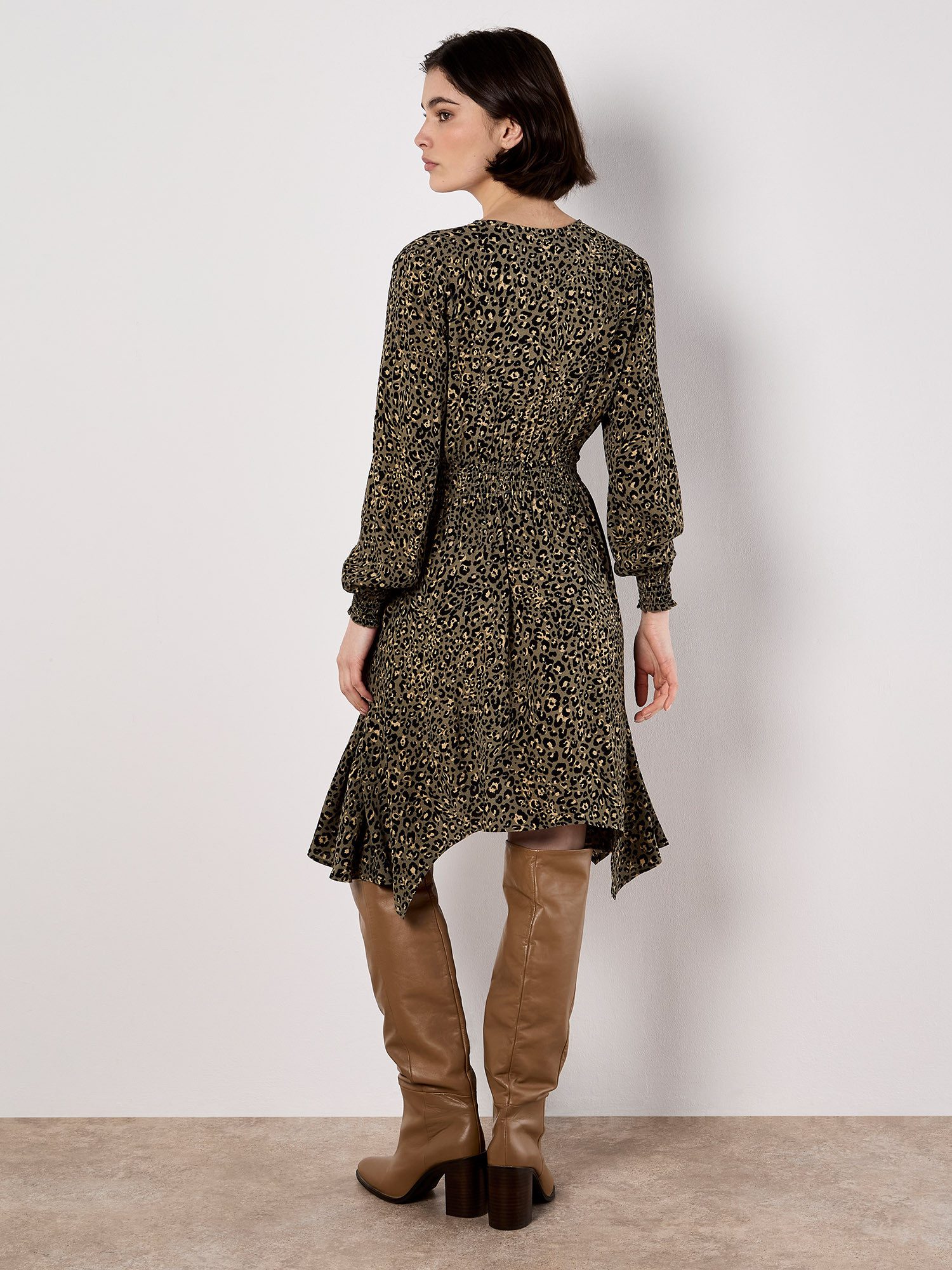 Apricot Minikleid gemustertes Kleid mit Smokdetails