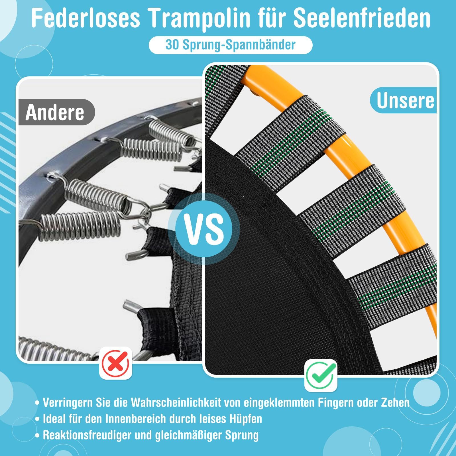 COSTWAY Kindertrampolin, Ø 92 cm, klappbar mit Griff, bis 150kg
