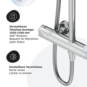 AM.PM Duschsystem Hit Brausegarnitur mit Thermostat,Komplett-Set,Edelstahl-Stange, 1 Strahlart(en), Antikalk-System, höhenverstellb, mit großer Regendusche, Wassersparend