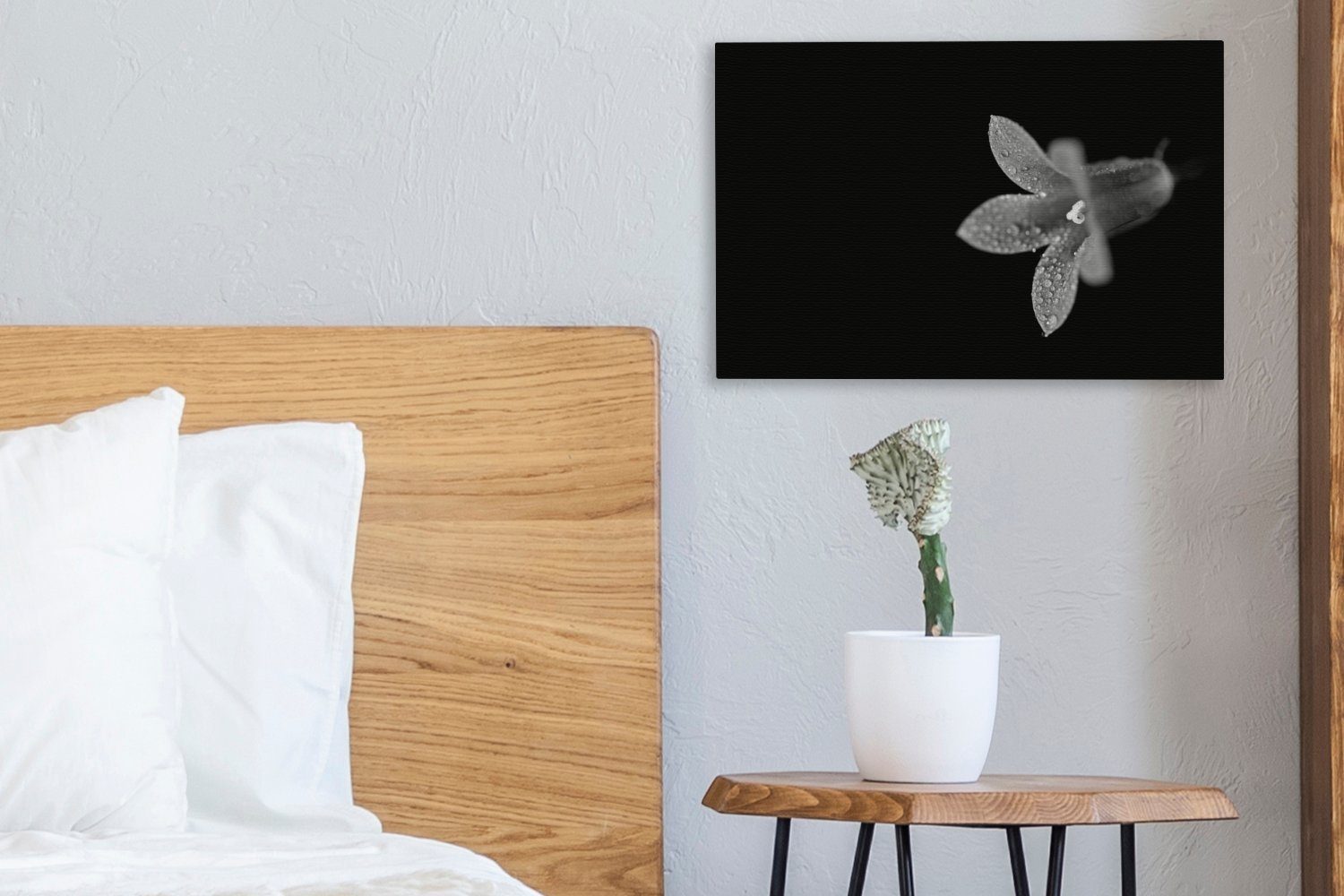 Leinwandbilder, - 30x20 auf Leinwandbild Eine St), schwarzem Nahaufnahme einer Aufhängefertig, Hintergrund schwarz-weiß, (1 OneMillionCanvasses® cm Wandbild Wanddeko, Lilie