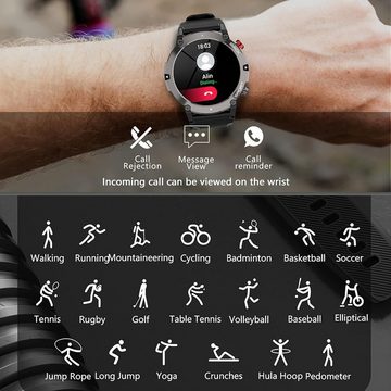 findtime Herren Fitness Militär Smartwatch (1,32 Zoll), mit 20 Sportmodi Outdoor Blutdruckmessung Gesundheitsuhr Pulsuhr