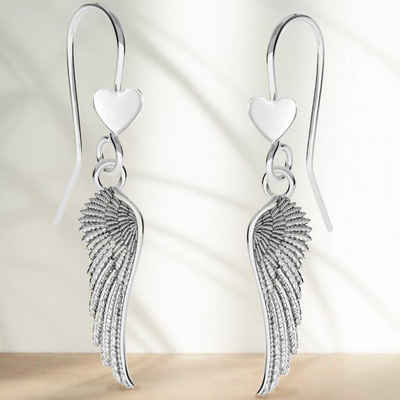 Goldene Hufeisen Paar Ohrhaken Schutzengel Flügel Herz Ohrringe 925 Silber Ohrhänger, anlaufgeschützt