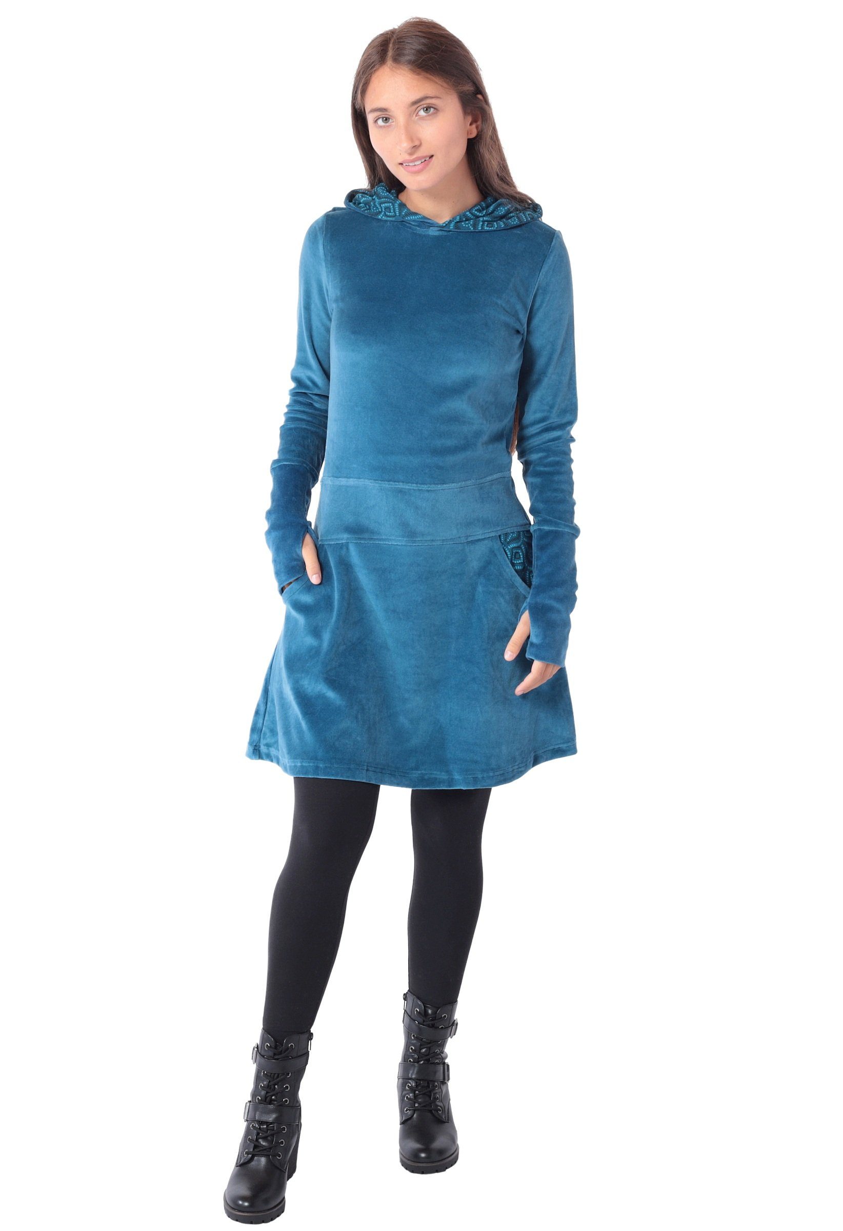 PUREWONDER Samtkleid Alternatives Kleid aus Samt mit Kapuze Nr. 137 Blau XX günstig online kaufen