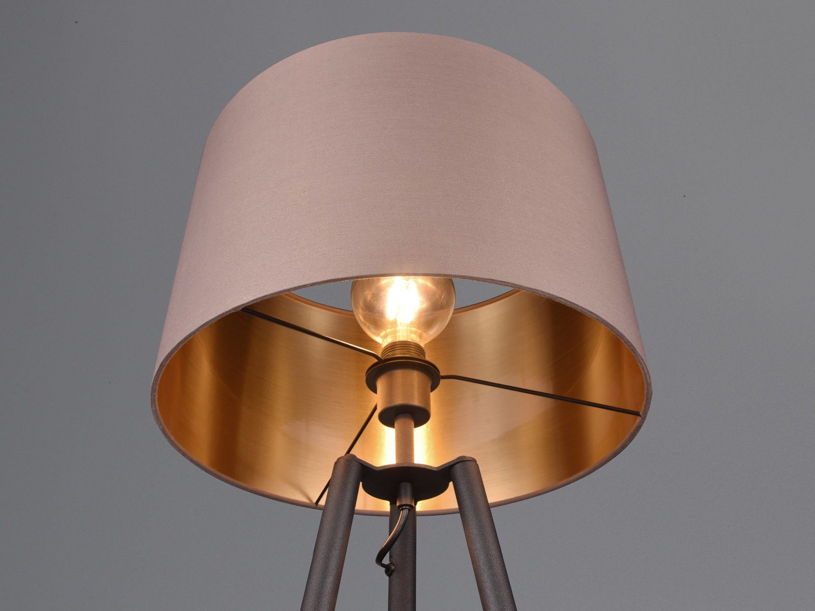 Ablagetisch, dimmbare LED Tripod-lampe wechselbar, 152cm Stehlampe, mit moderne ausgefallene warmweiß, LED H meineWunschleuchte Ablage-tisch, Taupe/Gold