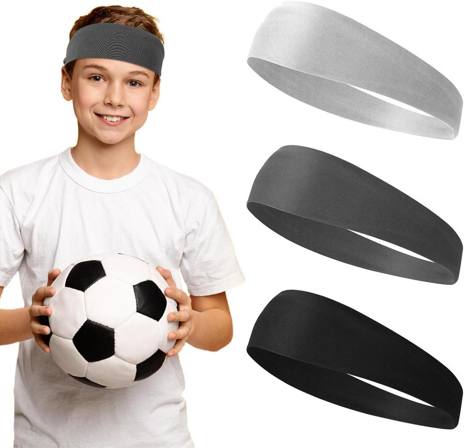 LuxusKollektion Haarband 3er Set Sport Stirnband für Kinder Jungen Mädchen - Elastisch