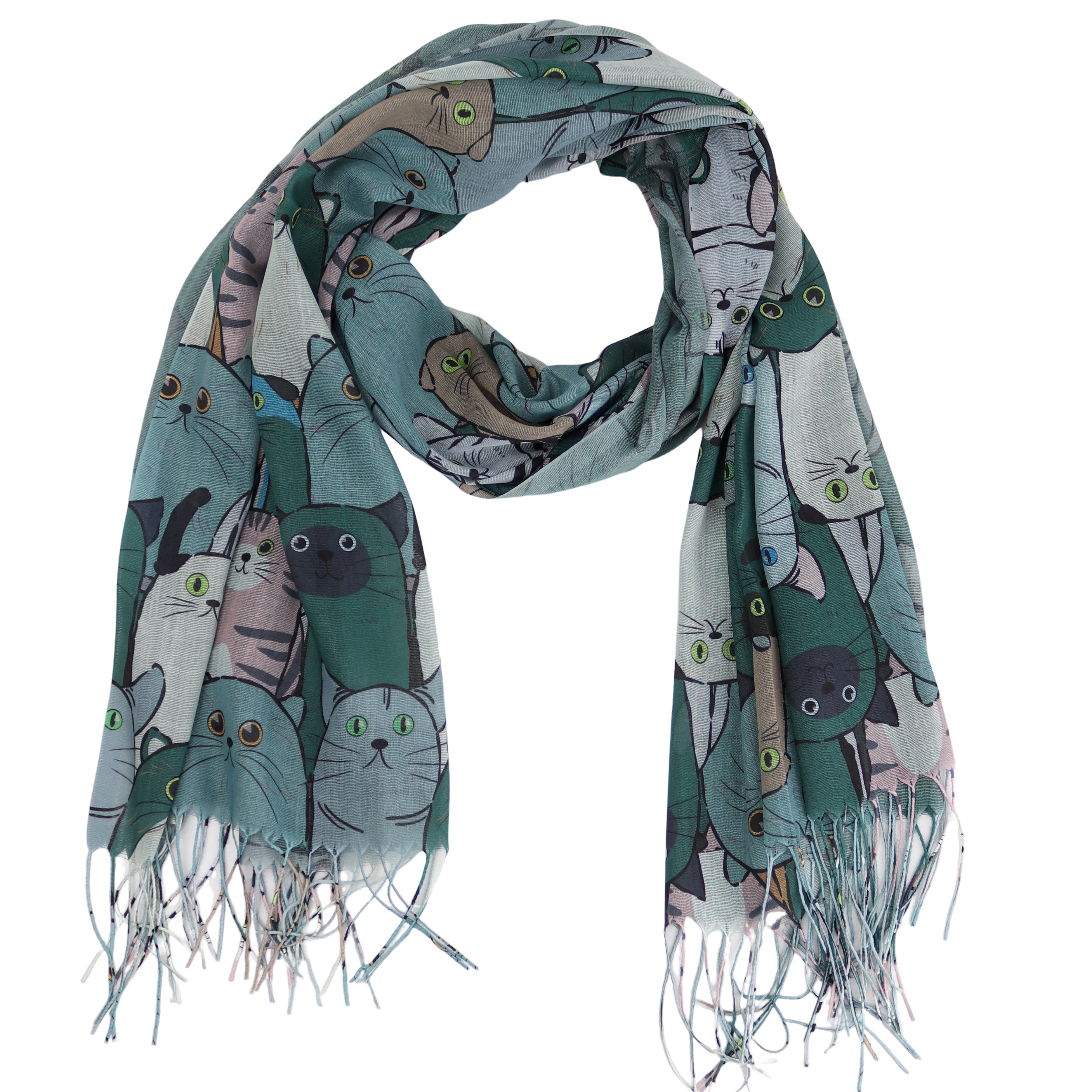 Modeschal Weicher & Leicht Großes Schal, ca.70x185cm, Katzen Print