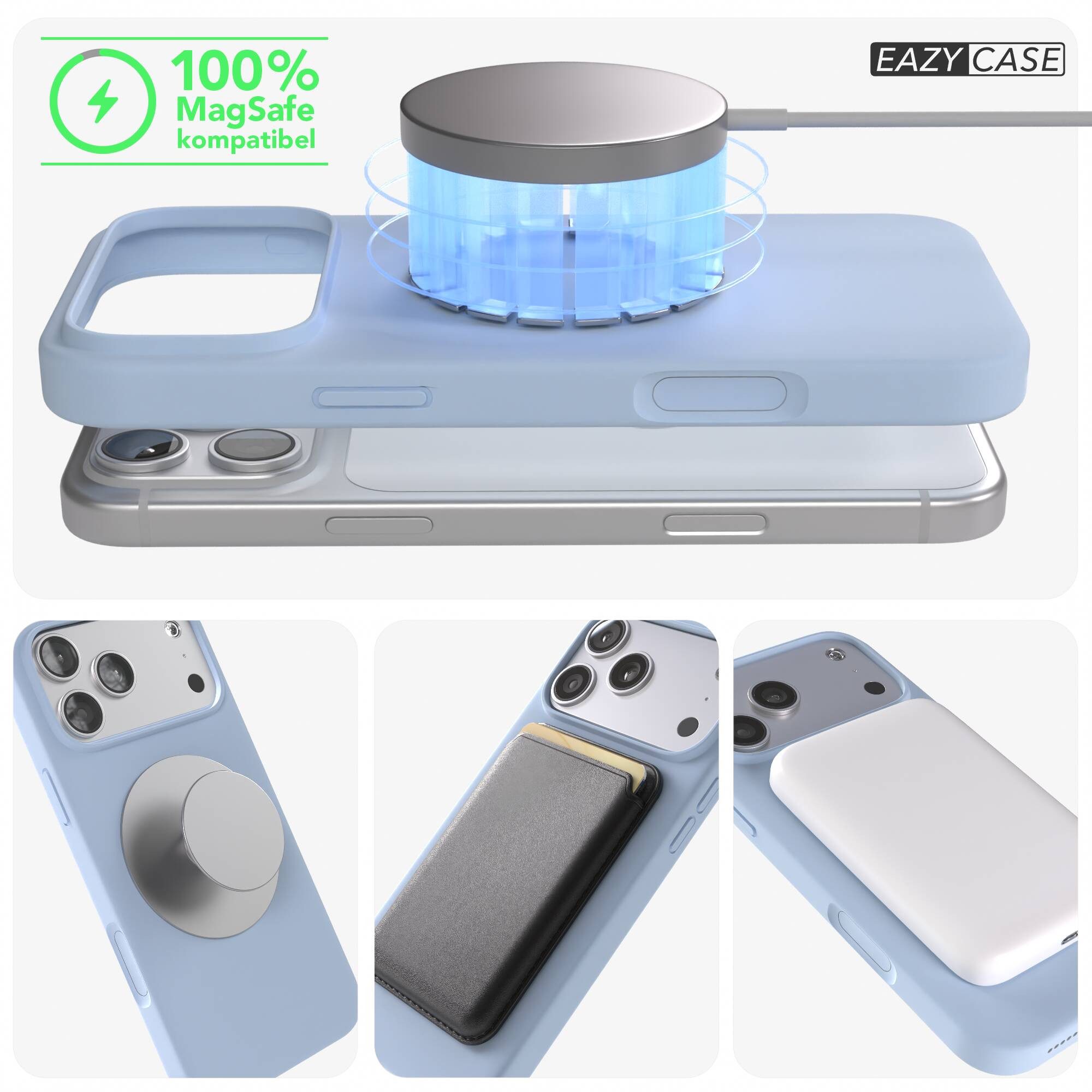 EAZY CASE Handyhülle für Apple iPhone 17 Pro Max Hülle Silikon 6,9 Zoll, Bumper Case MagSafe Matt Slimcover Silikonschutzhülle Hellblau – Bild 5 von 5