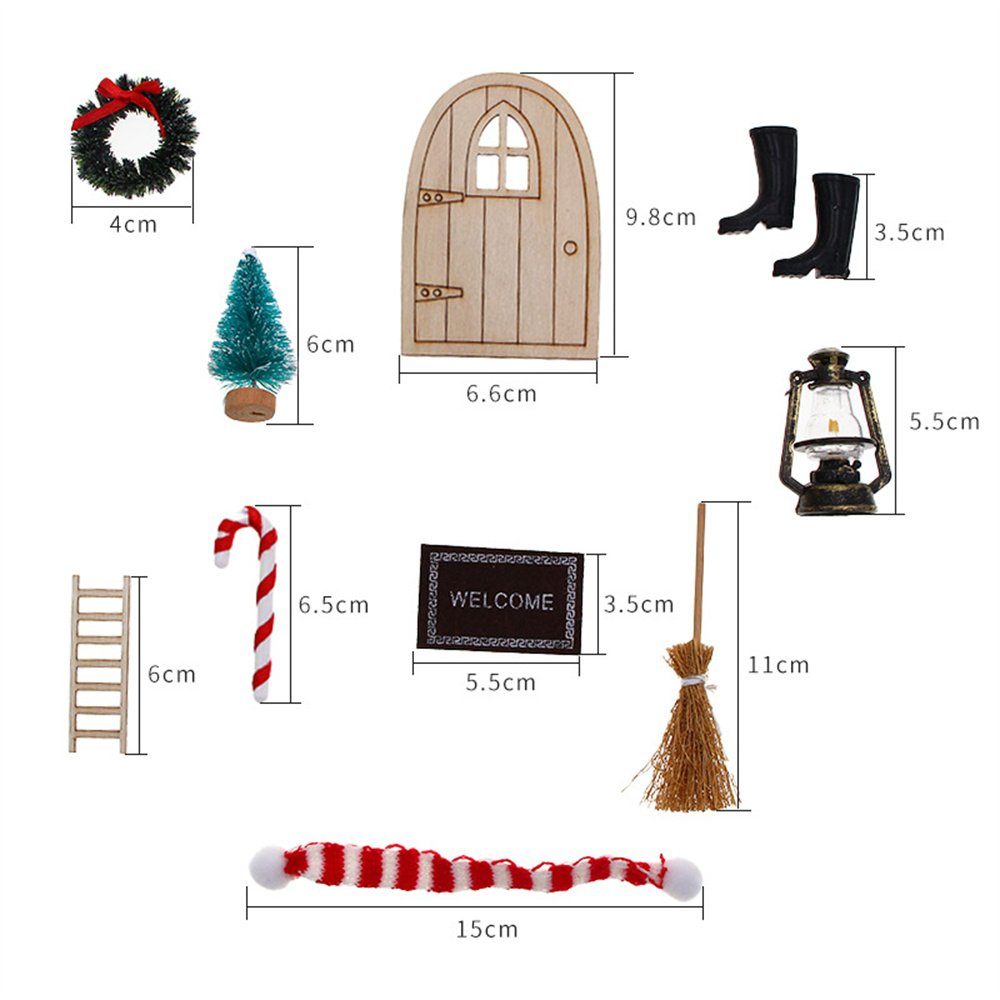 Kunstgirlande Miniatur-Puppenhaus-Set, dekorative dänische Zwergentür, Briefkasten Zwergentür Weihnachten Wichtelset SCRTD