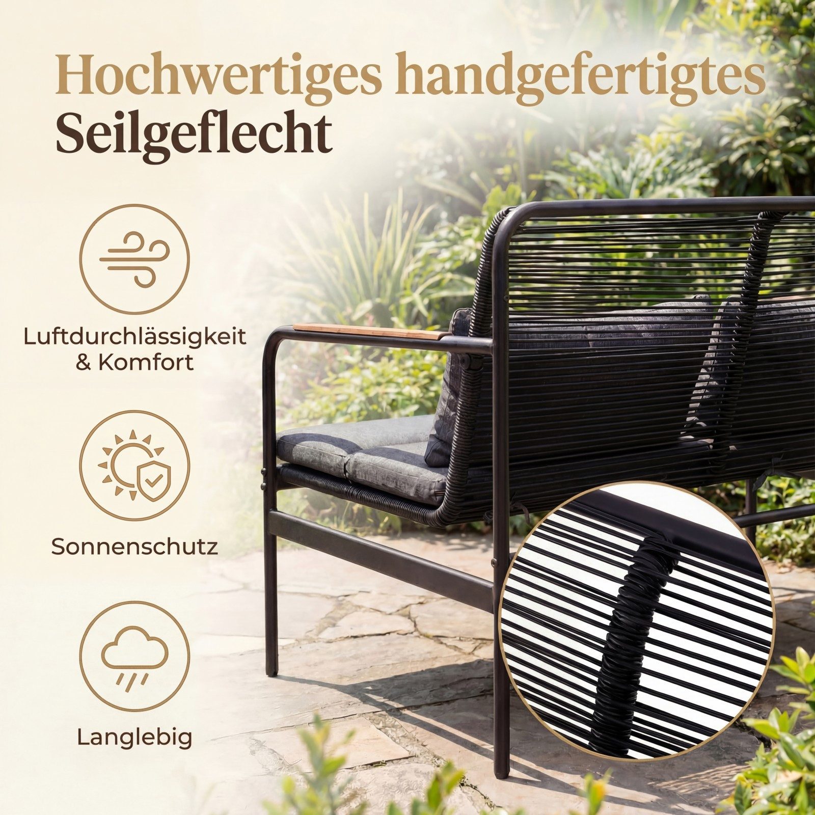 KOMFOTTEU Gartenlounge-Set, (4-tlg), Sitzgruppe mit Kissen, 3 Gartenstühle & 1 Gartentisch